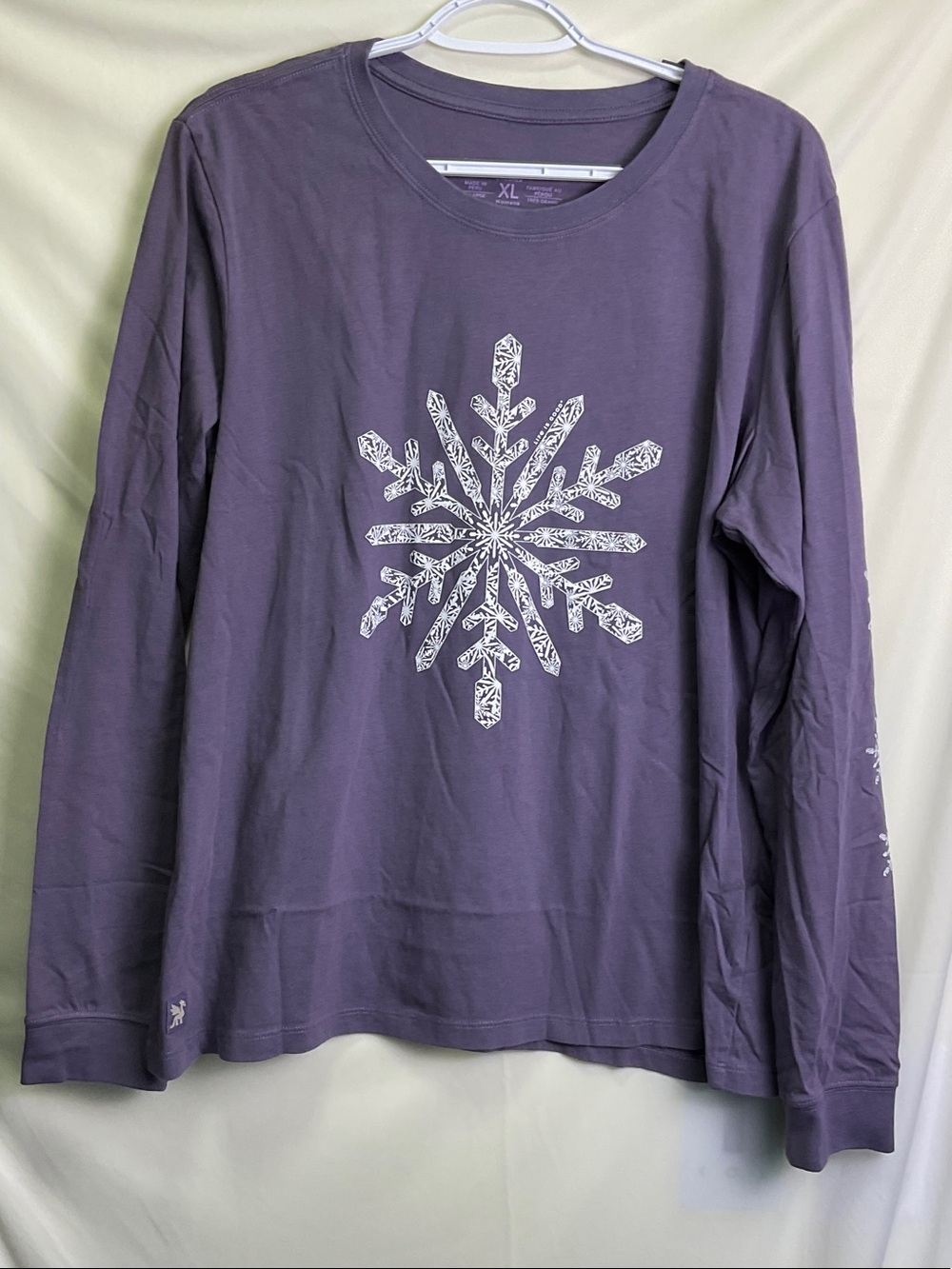 Life Is Good Purple Long Sleeve Tee with White Snowflake Graphic